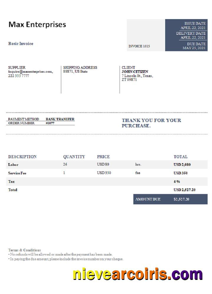USA Max Enterprises invoice